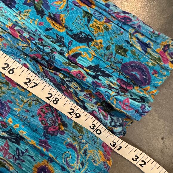 VintageY2K Cottagecore Fairy Floral Blue Wimsical Metallic Tier Midi Skirt L - Picture 5 of 5